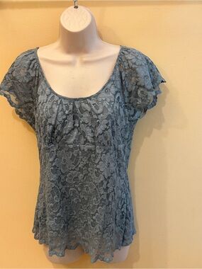 Two Star Dog S Lace Flutter Sleeve Women's Top - Blue